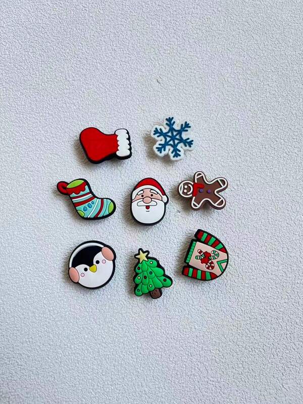 8pcs/Set Multi-Color Christmas Series Hollow Out Clogs Charms, Christmas Tree, Boots, Snowflake Cute Shoe Decorations (Not One-Piece Inserted Decorative Buttons)