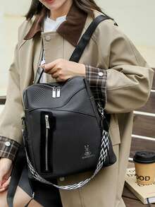 Fashionable Women's 3-In-1 Backpack For Travel, Office, Commute - Large Capacity, Laptop Compartment, Street Style - Black - View 2