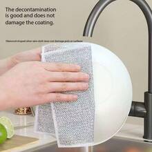 1pc/6pcs/20pcs Dishcloth, Thickened Kitchen Cleaning Cloth, Non-Stick Oil, Stainless Steel Wire Scrubber Pad, Non-Stick Oil Kitchen Sponge Cloth, Random Color Edges