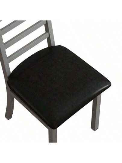 Set Of Metal Dining Chairs, Steel Legs PU Leather Seats, Armless High Back Kitchen, Living Room, Grijs view 3