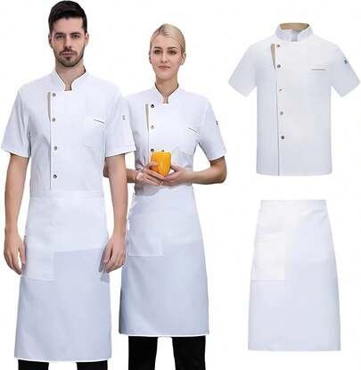 EORKEKI Uniforme de Filipina de Chef para Hombre y Mujer, Delantal para Cocina, Resistente a Manchas y Transpirable, Disfraz de Chef para Adultos para Chefs, Cocinas, Restaurantes y Catering
