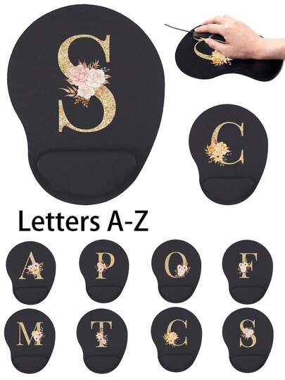 1 Ergonomic Eva Wrist Pad, Printed Letters (A-Z), Anti Slip Memory Sponge Mouse Pad, Comfortable Skin Friendly Office Computer Desk Pad, Comfortable Laptop Mouse Pad, Back To School