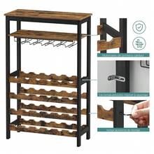 Estantería de Vinos de Estilo Industrial con Portavasos Integrado - Estante de Almacenamiento Multicapa para Botellas de Vino, Copas y Utensilios de Cocina - Camel - Ver 3