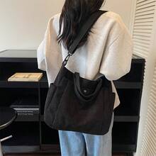 多口袋女款托特包 大容量單肩包 斜跨包 學生書包 辦公公事包 筆電包 購物包 - 黑色 - 查看 11