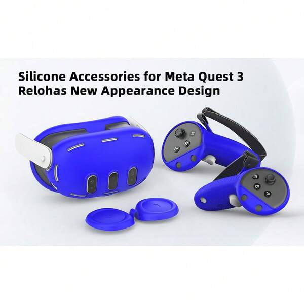 Juego de cubiertas de silicona VR para Meta/Oculus Quest 3, diseño mejorado con protección completa para Quest 3, 5 en 1 accesorios VR cubierta protectora, regalo ideal para cumpleaños y Navidad (no incluye auricular y controlador VR) (Azul oscuro)