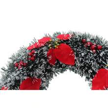 Corona di Natale da 43 cm con fiori rossi e foglie verdi, decorazione natalizia per la porta