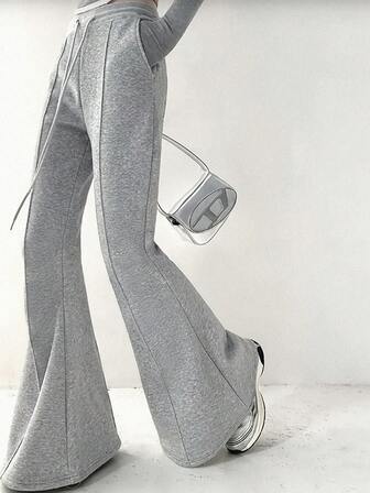 Europäisch & Amerikanisch Mode Y2K Lässige Retro Grau Hochtaillierte Schlaghose, Herbst/Winter Halloween Lässige Streetwear Damen Lange Schlaghose mit Kordelzug und Taschen, Dehnbarer Stoff, Bequeme Freizeithose