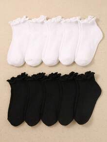 10 Pairs Of Ruffle Socks Kids, Cute Ruffle Ankle Socks, Black White Crew Socks For Back To School Teenagers Sports Running Hiking, Halloween Christmas Xmas Gift - Multicolor - View 5