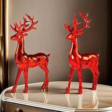 مجموعة ديكور رنة حمراء لامعة وإبداعية - 2 قطعة، ديكور فاخر من البلاستيك للعيد المجيد والهالوين في غرفة المعيشة والخزانة وديكور المنزل في فصل الخريف، زينة عيد الميلاد - رنة حمراء لامعة واقفة (قطعتان) - مشاهدة 3