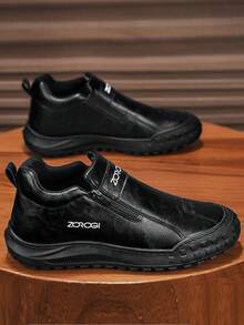男士休闲运动鞋 户外皮鞋 时尚拉链低帮踝靴 防水皮靴 休闲乐福鞋 防水防滑运动鞋 时尚厚底增高鞋 复古风双拉链个性做旧彩色皮鞋 防水真皮低帮靴 - 黑色 - 查看 4