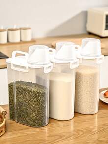 1pc Transparent Sealed Jar With Pouring Spout, Small Canister For Storing Grains & Cereals, Rice & Flour Moisture & Insect Proof Storage Container, Suitable For Home, Housewarming Gift - White - View 6