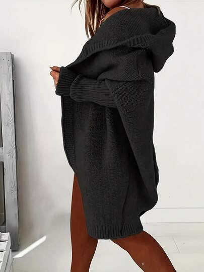 Casual Long Sleeve Hooded Knitted Cardigan, Autumn/Winter