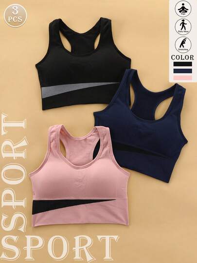 3pcs/Set Women's Colorful Wireless Shockproof Sports Bras For Running, Fitness, Yoga