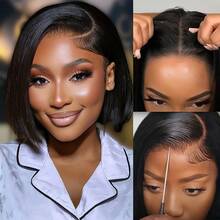 无胶直发鲍勃假发 13x4 女士蕾丝前假发 短直发鲍勃真人发假发 预拔预剪无胶假发 巴西假发 初学者可直接佩戴 适合所有人 音乐节 母亲节 狂欢节 - 自然色&黑色系 - 查看 2