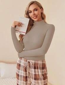 Women Turtleneck Long Sleeve Layer Tops Basic Ribbed Tees Soft Stretch Thermal Undershirts Lightweight Blouse, Fashionable 2025 Style CWSA - 卡其-2 - 查看 5
