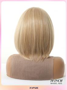 [Velvet Locks]New 13*4 Glueless Front Lace 13 Inch Coffee Brown Short Straight Wig, Fashionable Women No Bangs, Pre-Trimmed, Heat-Resistant Synthetic Hair, Soft And Smooth, Suitable For Beginners Daily Wear, Y2K Style, Party, Cosplay, Dance, Travel, Festival - 金色 - 查看 6