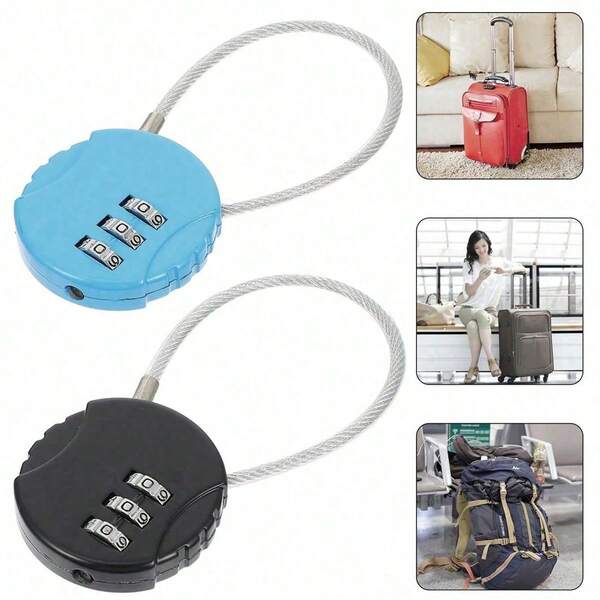 1pc Zinc Alloy Password Lock With Steel Cable For Bicycle, Luggage, 3-Digit Combination Lock
