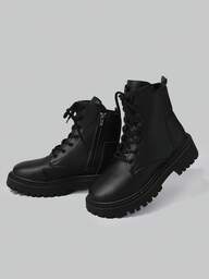 DareSee 2025 Winter New Women's Shoes, Warm Winter Women's Boots, Fashion Versatile Casual Women's Shoes, Leather Ankle Boots, Black & White Short Boots With Laces & Side Zipper, Flat Women's Boots, Women's Ankle Boots And Short Boots, Fashionable Women's Boots Gifts