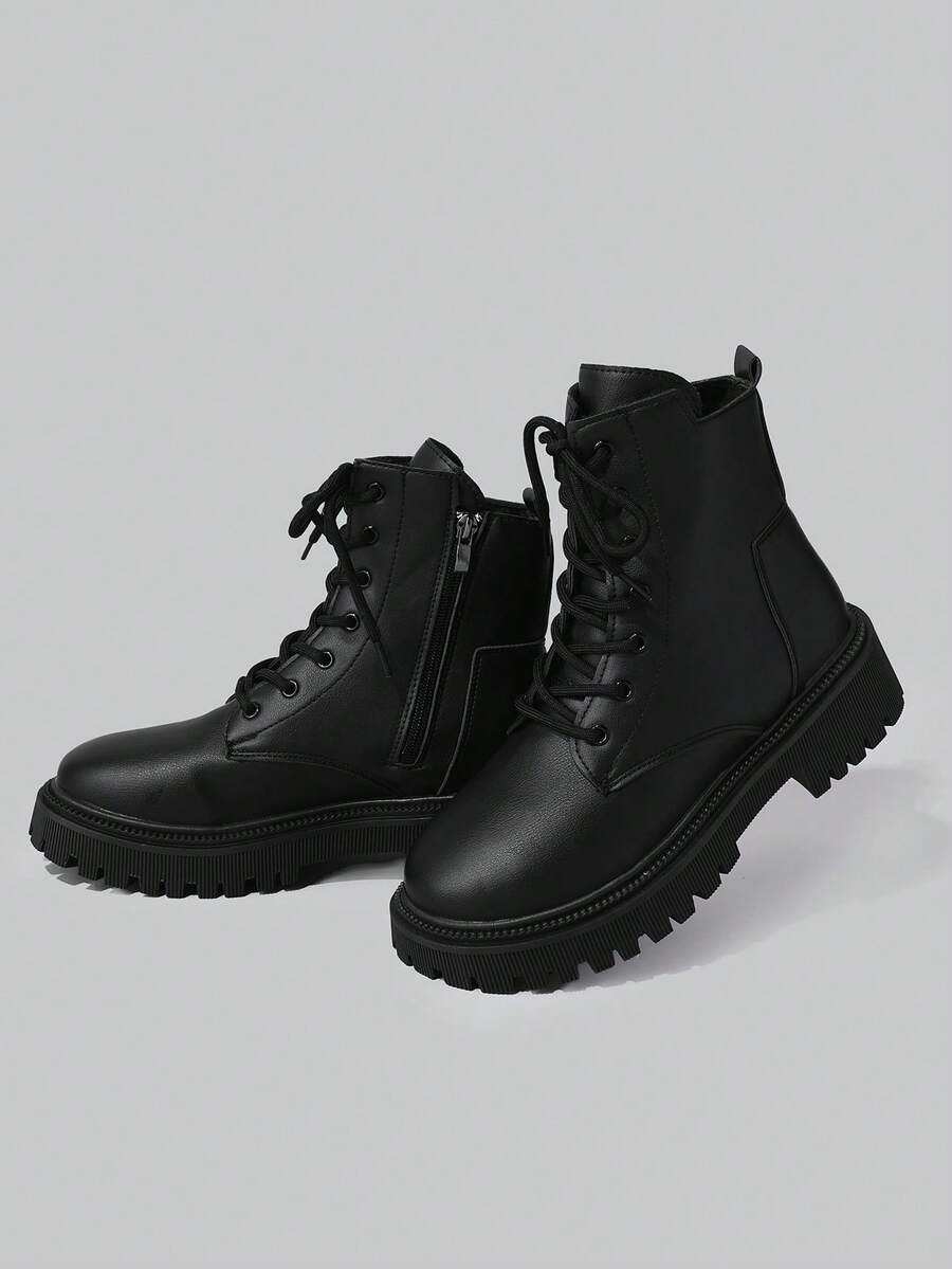 DareSee 2025 Winter New Women's Shoes, Warm Winter Women's Boots, Fashion Versatile Casual Women's Shoes, Leather Ankle Boots, Black & White Short Boots With Laces & Side Zipper, Flat Women's Boots, Women's Ankle Boots And Short Boots, Fashionable Women's Boots Gifts