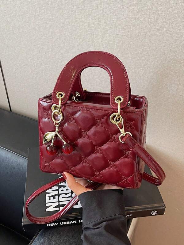 Fashionable New Women's Handbag, Solid Color Minimalist PU Small Square Bag, Elegant And Chic, Suitable For Dates, Shopping, Versatile, Comes With Scarf, Bow, And Faux Pearl Decor, Great Valentine's Day Gift