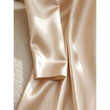 Satin + Belt Decor Long Sleeve Midi Dress - Khaki - View 6