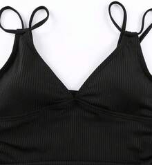 Traje de Baño de Una Pieza para Mujeres, Diseño de Control Completo de Abdomen, Color Sólido - Negro - Ver 6