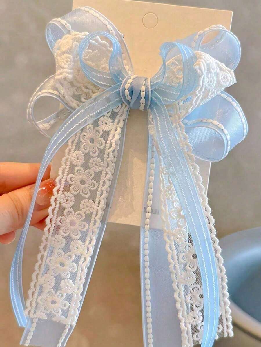 1pc Girls Fresh Sweet Strawberry Knot Bow Ribbon Hairclip - Màu xanh lam - Xem 1