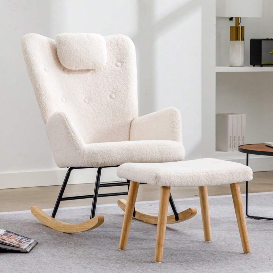 Comfortable Rocking Chair, Height Adjustable, 58 Cm Seat Width, With Gravity Adjustment, Manual Footrest Mechanism, Stable And Anti-Slip Reclining Function, Rocking Chair, Lounge Chair