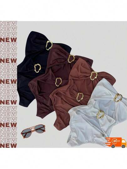 Body Bori Feminino Beach Tomara Que Caia Fivela Orgânica e Argola Metal Dourado Look Estiloso