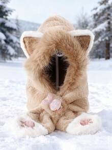 1 pieza Gorro de punto suave y cálido con orejas de gato en unicolor para niñas de 6 a 12 años, adecuado para uso al aire libre y diario, otoño/invierno