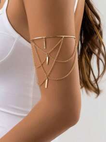 1 件复古金色开口袖口手链，矩形魅力流苏手链，时尚配饰派对礼物 - 金黃色 - 查看 1