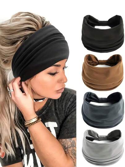 넓은 단색 탄성 헤드밴드, 스포츠, 요가, 캐주얼웨어, 피트니스, 달리기, 사이클링, 메이크업, 휴가, 가을/겨울에 적합한 필수 요가 액세서리