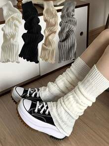 1 Pair Of Elegant Leg Warmers For Girls, With A Graceful Thigh-High Design That Brings A Touch Of Victorian-Inspired Romance To Your Cold-Weather Outfits - 白色 - 查看 3