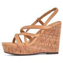 Coutgo Women Platform Wedge Sandals Cork Slingback Wedges Espadrilles Heels Summer Shoes - 駝色 - 查看 2