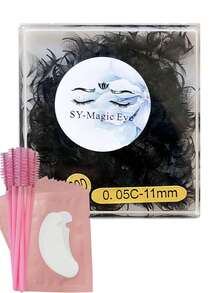 1000 Piezas por caja, 20D, Grosor 0,05 mm, 8-18 mm, Rizo C/D, Extensiones de pestañas con abanico premontado, con 10 Piezas de almohadillas para extensiones de pestañas y 10 Piezas de cepillos para pestañas, Suave y natural, Fácil de transportar, Pestañas postizas hechas a mano, Para fiestas y viajes, Navidad