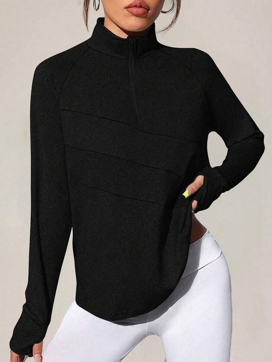 Damen Schwarze Jacke mit Reißverschluss am Stehkragen, Slim Fit, Longline, Retro minimalistischer Streetwear Pullover, lässige Outdoor Mode, Vintage Chic Mantel