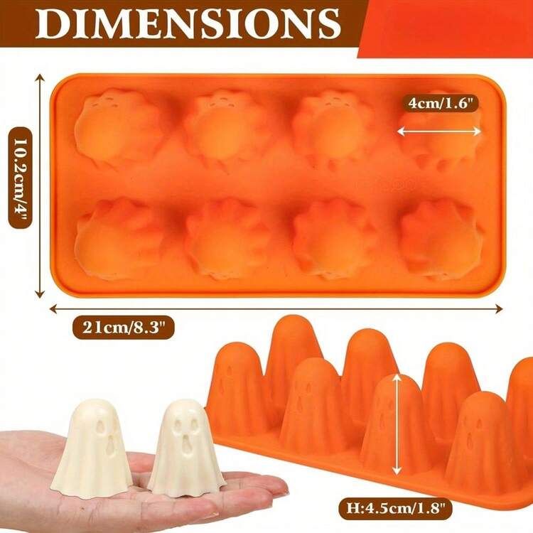 2-Pack Halloween Mold - Cute, Silicone Mold For Candy, Chocolate, Jelly, Gummy, Crayon, Resin - , Easy Release, For Halloween Party Favors, Gifts, Home & Commercial Kitchen Use, Halloween Accessories, Festive Treat Crafting, Spooky Theme Design - 橘色 - 查看 3