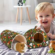 Guinea Pig Hideout Washable Rabbit Bed With Guinea Pig Tunnel Guinea Pigs Toys Set Bunny Hideout Cage Accessories For Hamster Ferret Rabbits Bunny Green Mushroom Forest
