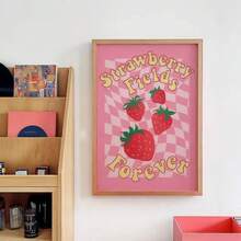 1幅“永恒草莓园”——现代水果艺术帆布海报，粉色房间装饰，无框墙面艺术印刷品，适合家庭和办公室 - 彩色 - 查看 8