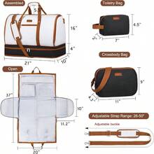 Garment Duffle Bag Travel - Convertible Carry On Garments Duffel Bags Travel Bag Women Men Large Weekender Bag With Shoes Compartment 3 In 1 Hanging Clothes Suit Dress Bag 3pcs Set - B01-Trắng và đen - Xem 8
