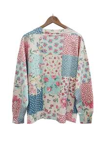 Plus Size Women Printed Long Sleeve Single-Breasted Casual Loose Knit Cardigan, Autumn/Winter Vacation - Color - View 2