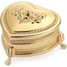 Hipiwe Vintage Metal Jewelry Box With Antique Flower Carved Small Heart Shape Trinket Organizer Box Earrings Rings Necklace Bracelet Storage Holder Keepsake Gift Box For Girl And Women - Gold - View 1