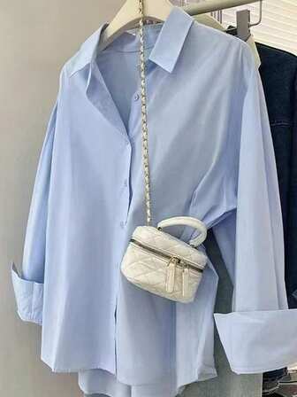 女士新款优雅休闲纽扣衬衫 V 领长袖短袖翻领办公室工作衬衫上衣带口袋