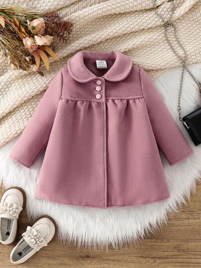 BOARNSEORL معطف صوف مخلوط للبنات الصغيرات، وردي متوسط الطول أزرار أمامية أكمام طويلة دافئ أنيق وأنيق بطراز كلاسيكي، مناسب للاستخدام اليومي والخارجي والسفر وحفلات العطلات والشتاء