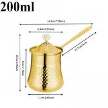 Handmade Turkish Coffee Pot - Vintage Arabic Coffee Maker & Milk Warmer With Golden Hammered Exterior, 600/400/200ml Capacity, Stovetop Compatible, No Electricity Needed, Ergonomic Handle & Lid Ideal For Home, Cafes, Restaurants Elegant Kitchen Decor - Compatible With Gas, Electric, Induction StovesCafe Equipment