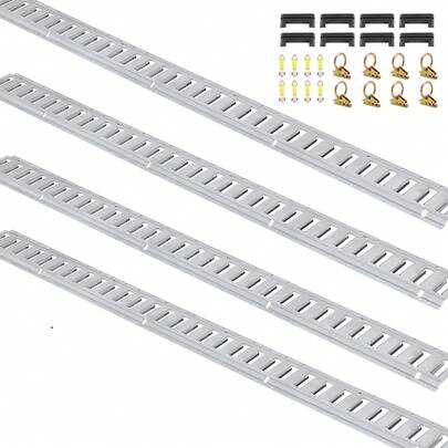 E Track Kit de rieles de amarre, 34 piezas de 5 pies E-Tracks incluye 8 rieles de acero y 2 ranuras individuales y 8 anillos tóricos y 8 amarres con anillo en D y 8 tapas de extremo, accesorios de segurid ad para carga, motocicletas y bicicletas