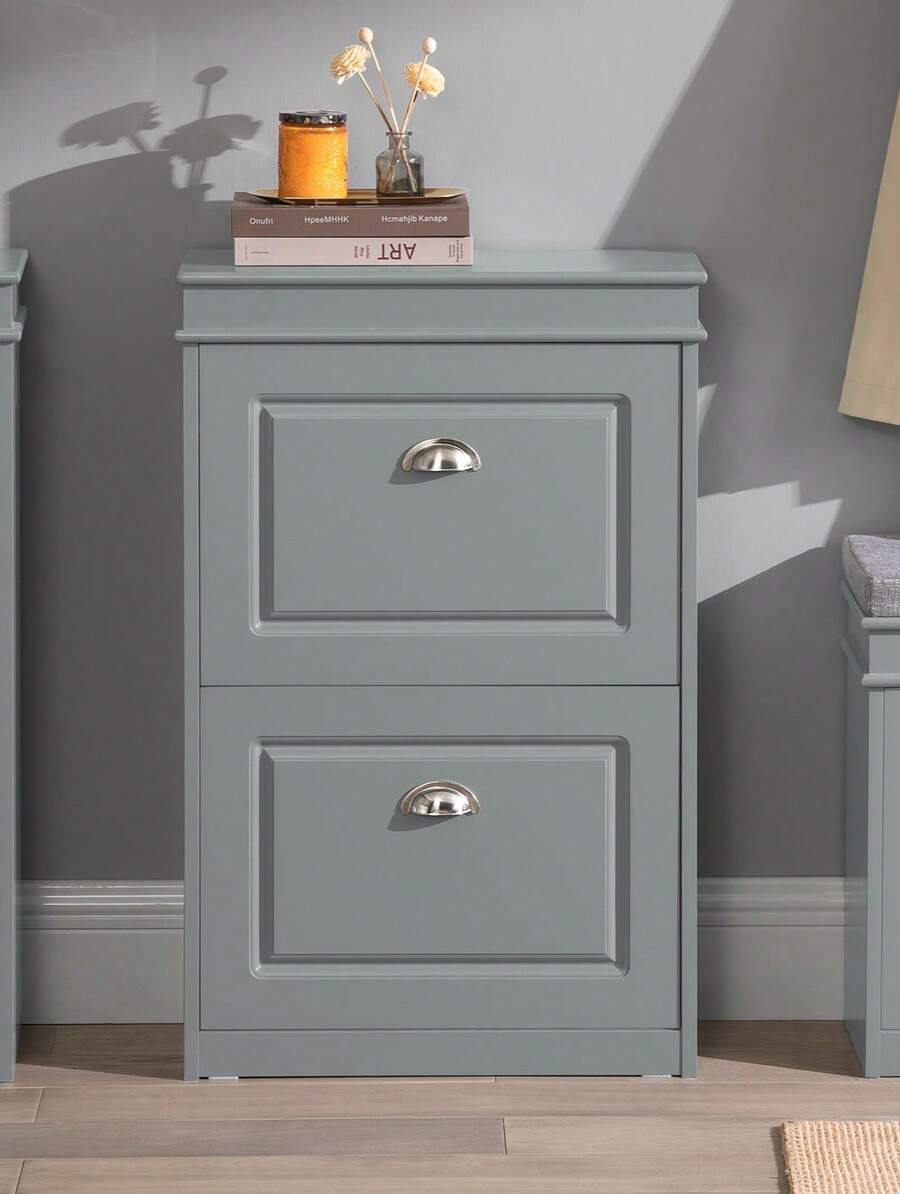 SoBuy Tủ giày hẹp có 2 cánh, giá để giày hẹp, giá để giày có thể điều chỉnh cho hành lang và khu vực lối vào - tủ hành lang có thiết bị chống lật FSR78 - Xám - Xem 1