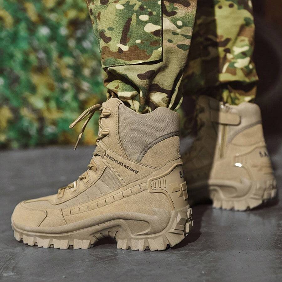 Men's Non Slip Waterproof High Boots Work Safety Shoes Lightweight Breathable Zipper Easy On Off Cushioning Air Cushion Long Term Standing Comfort Hiking Climbing Travel Footwear - 杏色 - 查看 1