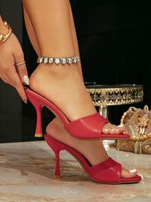 Giày cao gót mũi nhọn kiểu vintage tối giản bằng da PU màu đỏ thời trang, gợi cảm dành cho nữ, đa năng cho trang phục thường ngày, đám cưới, tiệc Giáng sinh, các dịp trang trọng, trang phục mùa xuân hè. - Đỏ - Xem 3