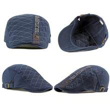 1pc Retro Breathable Men Cotton Ivy Flat Cap Newsboy Cap Adjustable Beret Cabbie Gatsby Driving Hat Adjustable Hat - xanh quân đội - Xem 7